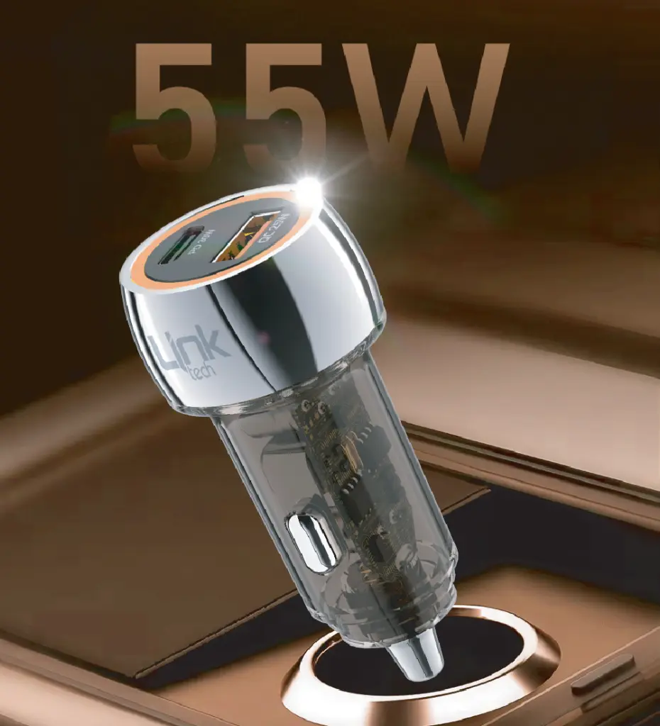 Link Tech Şeffaf PD QC 55W Süper Hızlı Araç Şarj Başlığı